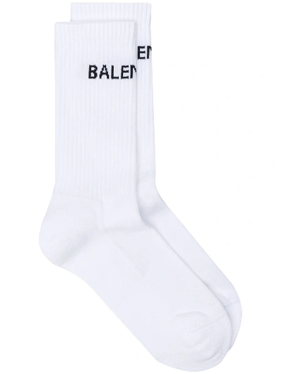 Shop Balenciaga Logo Print Cotton Socks In White