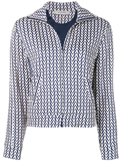 Shop Valentino Printed Cotton Blend Sweatshirt In Blue