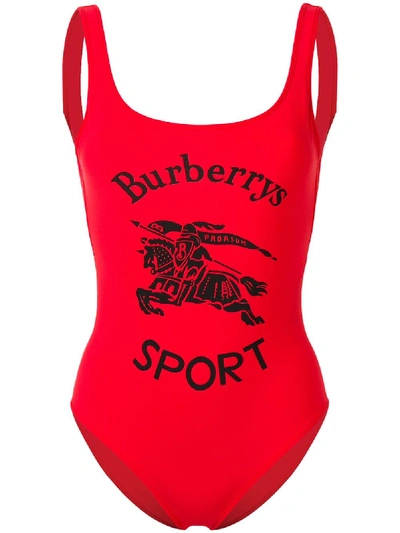 Shop Burberry Swimsuit With Logo In Red