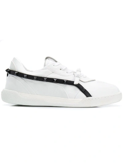 Shop Valentino Rockstud Armor Leather Sneakers