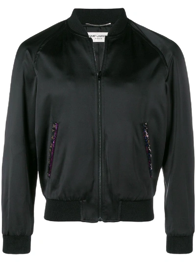 Shop Saint Laurent Bomber Jacket With Logo In Black