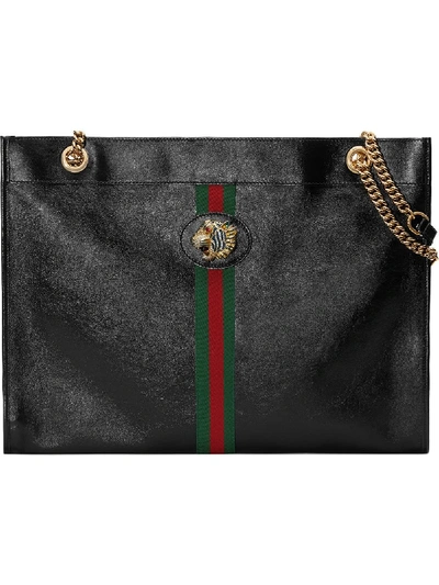 Shop Gucci Rajah Leather Shopping Bag In Black