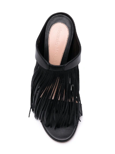 Shop Alexander Mcqueen Leather Mules With Fringes In Black