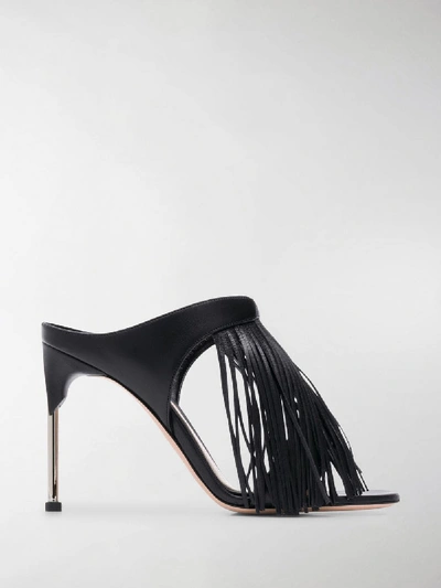 Shop Alexander Mcqueen Leather Mules With Fringes In Black
