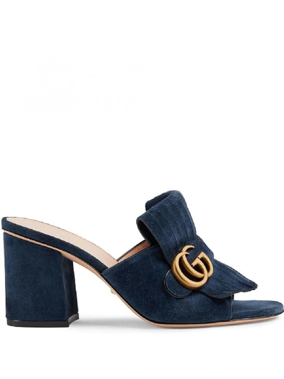 Shop Gucci Leather Mules In Blue