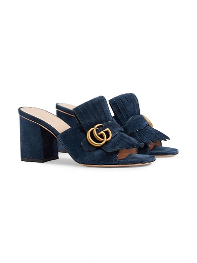 Shop Gucci Leather Mules In Blue