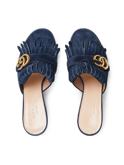 Shop Gucci Leather Mules In Blue