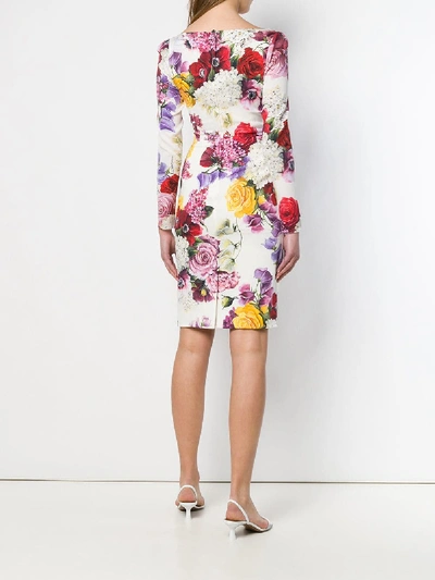 Shop Dolce & Gabbana Flower Print Silk Short Dress In White