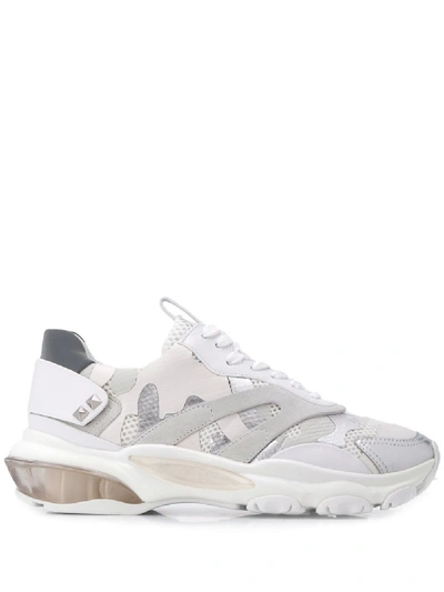 Shop Valentino Bounce Leather Sneakers In White