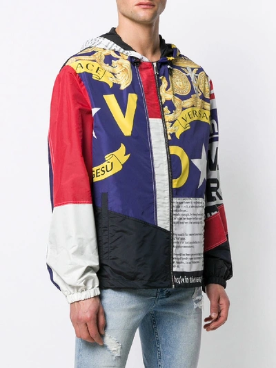 Shop Versace Printed Hooded Winter Jacket In Multicolor