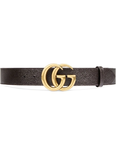 Shop Gucci Leather Belt With Double G Buckle In Brown