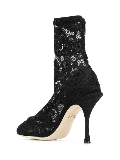 Shop Dolce & Gabbana Lace Ankle Boots In Black