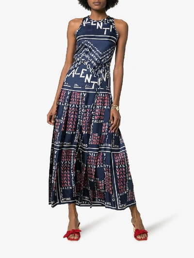 Shop Valentino Printed Long Dress In Blue