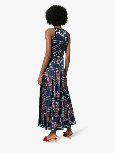 Shop Valentino Printed Long Dress In Blue