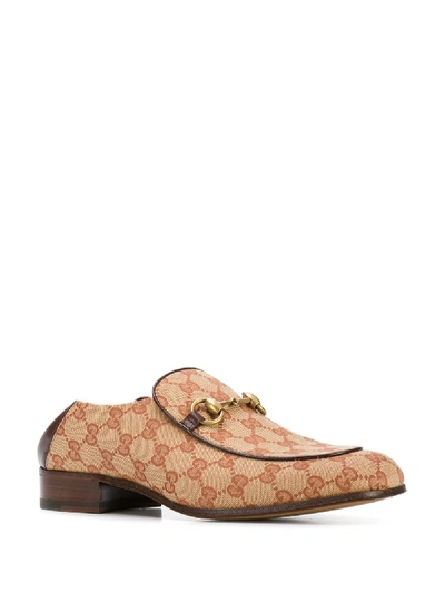 Shop Gucci Gg Canvas Horsebit Loafers In Beige