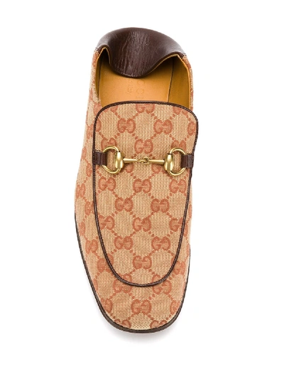 Shop Gucci Gg Canvas Horsebit Loafers In Beige