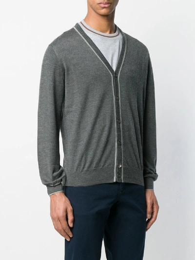 Shop Brunello Cucinelli Cashmere-silk Blend V-neck Cardigan In Grey