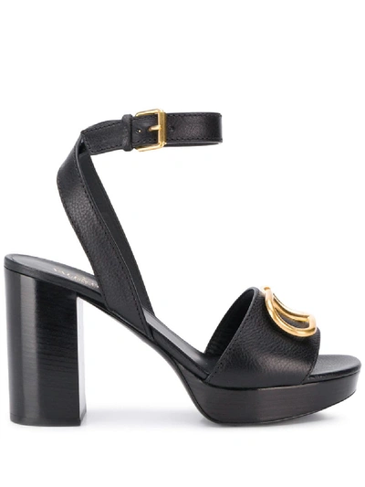 Shop Valentino Leather Heel Sandals In Black
