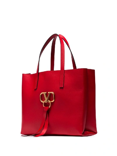 Shop Valentino Vring Leather Tote Bag In Red