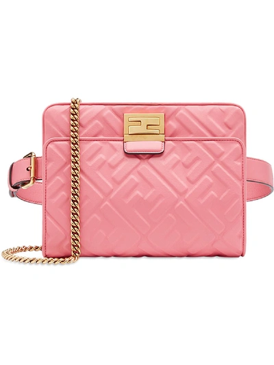 Shop Fendi Upside Down Leather Shoulder Bag In Pink