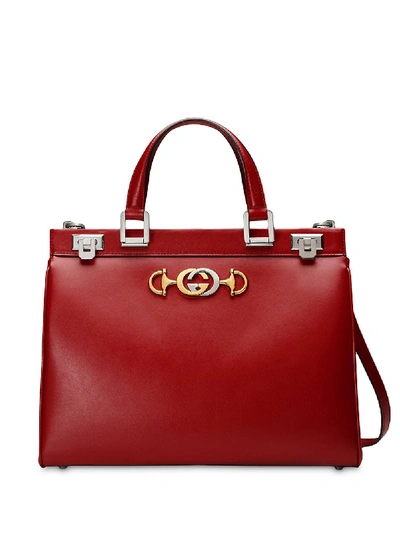 Shop Gucci Zumi Large Leather Handbag In Red