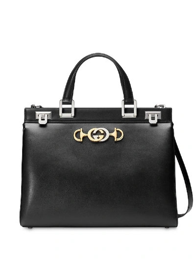 Shop Gucci Zumi Large Leather Handbag In Black