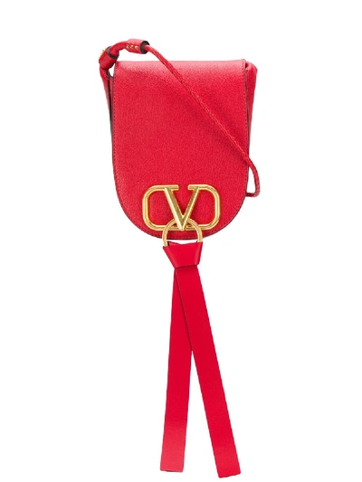 Shop Valentino Vee Ring Small Leather Saddle Bag In Red