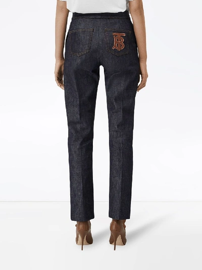 Shop Burberry Japanese Cotton Jeans With Tb Logo In Blue