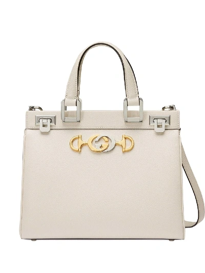 Shop Gucci Zumi Leather Handbag In White