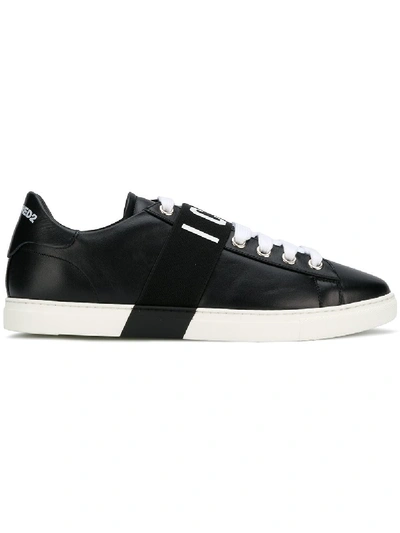 Shop Dsquared2 Icon Print Leather Sneakers In Black