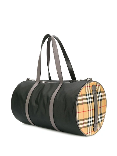 Shop Burberry Large Kennedy Check Travel Bag In Black