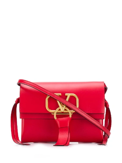 Shop Valentino Vee Ring Leather Crossbody Bag In Red