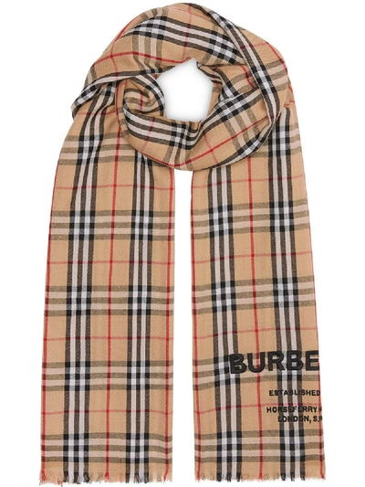 Shop Burberry Check Motif Scarf In Brown