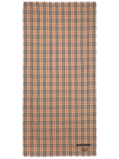 Shop Burberry Check Motif Scarf In Brown