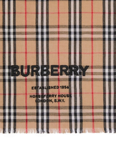 Shop Burberry Check Motif Scarf In Brown