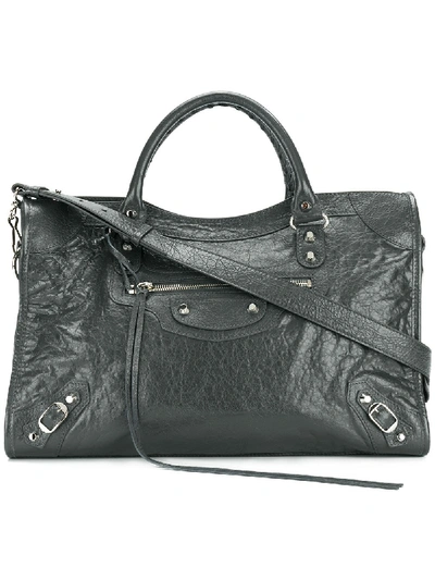 Shop Balenciaga City Leather Shoulder Bag In Grey