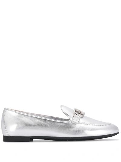 Shop Ferragamo Trifoglio Leather Loafers In Silver