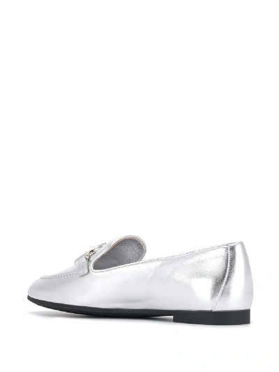 Shop Ferragamo Trifoglio Leather Loafers In Silver