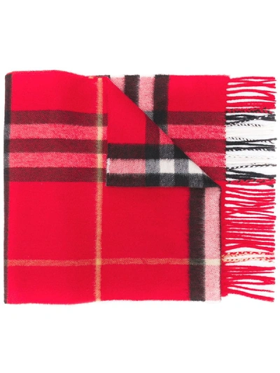 Shop Burberry Checked Cashmere Scarf In Red