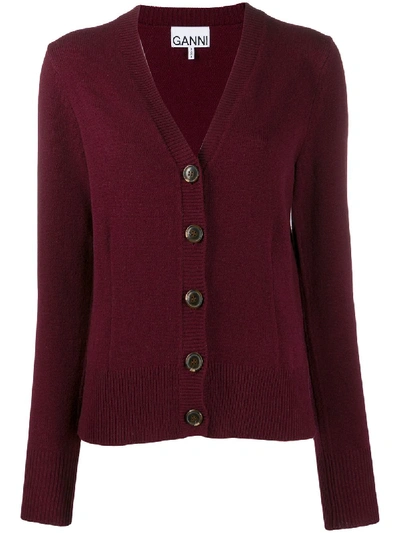 Shop Ganni Wool Cardigan In Red