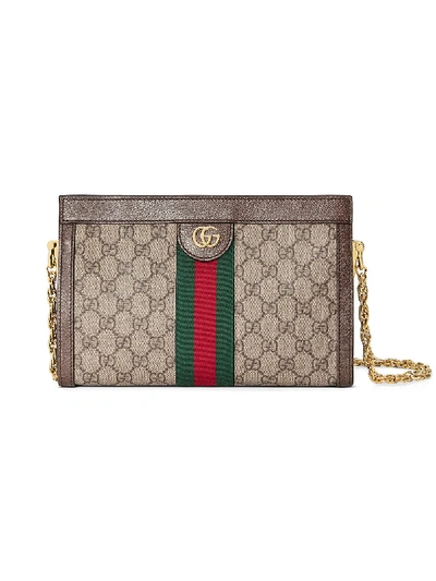 Shop Gucci Ophidia Leather Shoulder Bag In Brown