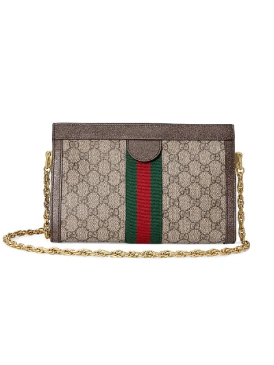 Shop Gucci Ophidia Leather Shoulder Bag In Brown