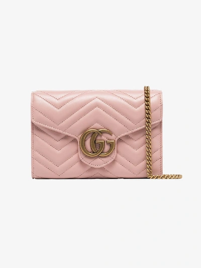 Shop Gucci Gg Marmont Leather Wallet On Chain In Pink