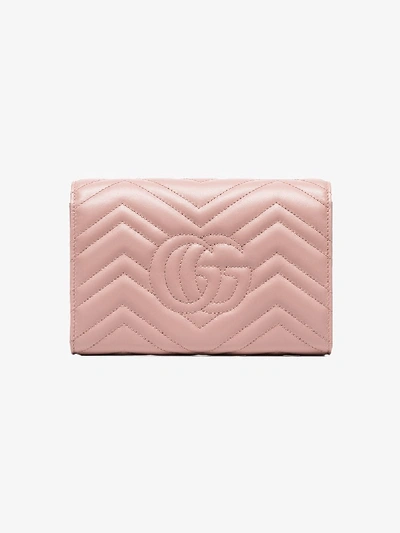 Shop Gucci Gg Marmont Leather Wallet On Chain In Pink