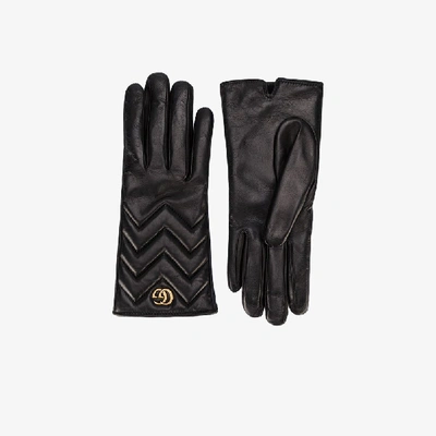 Shop Gucci Gg Marmont Leather Gloves In Black