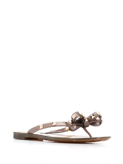 Shop Valentino Rockstud Thongs In Brown