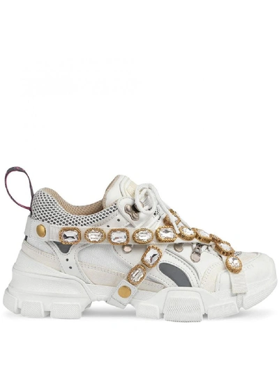 Shop Gucci Flashtrack Leather Sneakers In White
