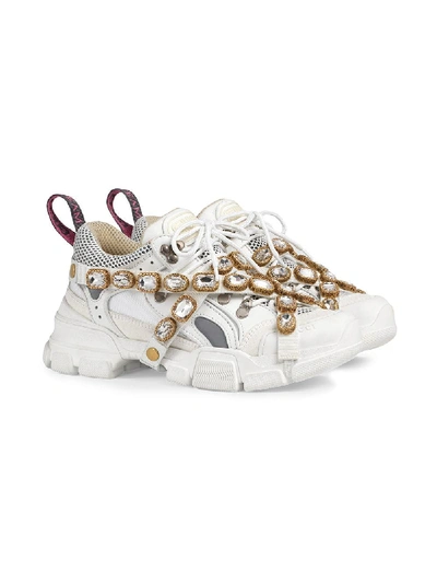 Shop Gucci Flashtrack Leather Sneakers In White