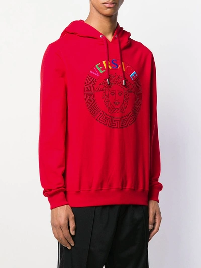 Shop Versace Logo Hooded Sweatshirt In Red