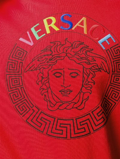 Shop Versace Logo Hooded Sweatshirt In Red